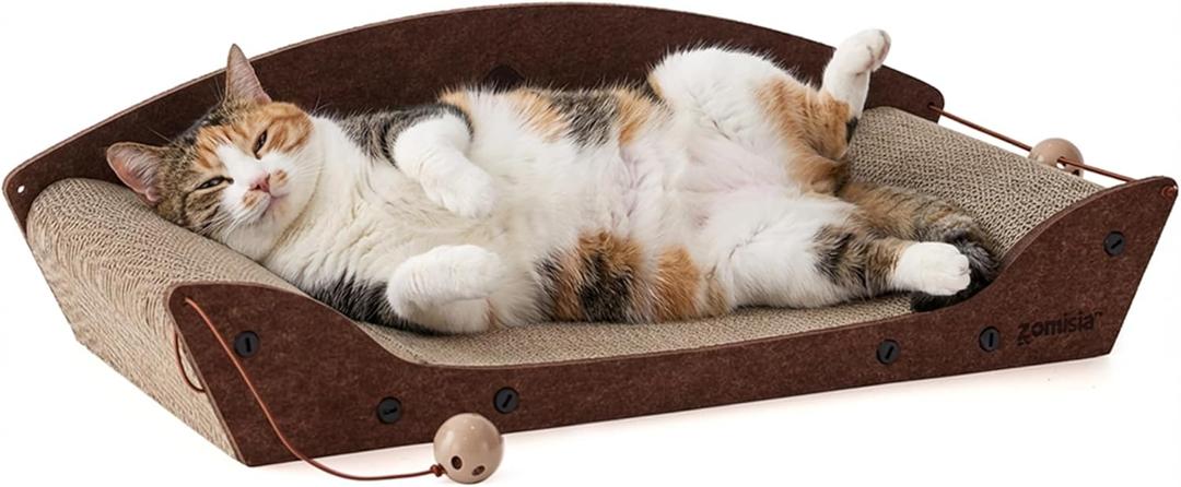 26'' Cardboard Cat Scratcher Bed - Large Scratcher Couch for Indoor Cats, Orthopedic Scratching Board, Lounger Scratching Couch with Bells (1 PC)