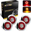 Partsam 4" Inch Round Led Trailer Taillights Stop Brake Lights Running Red and Amber Parking and Turn Signal Lights, Sealed Double Color Round Led Lights w/Stainless Steel Rings Flange Mount (4Pack)
