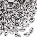 1 Box 100PCS Natural Cowrie Shells Beads Electroplated Silver Summer Open Back No Hole Platinum Sea Hawaii Ocean Seashell Plated Charm Bead for Jewelry Making Bracelets Necklaces DIY Craft