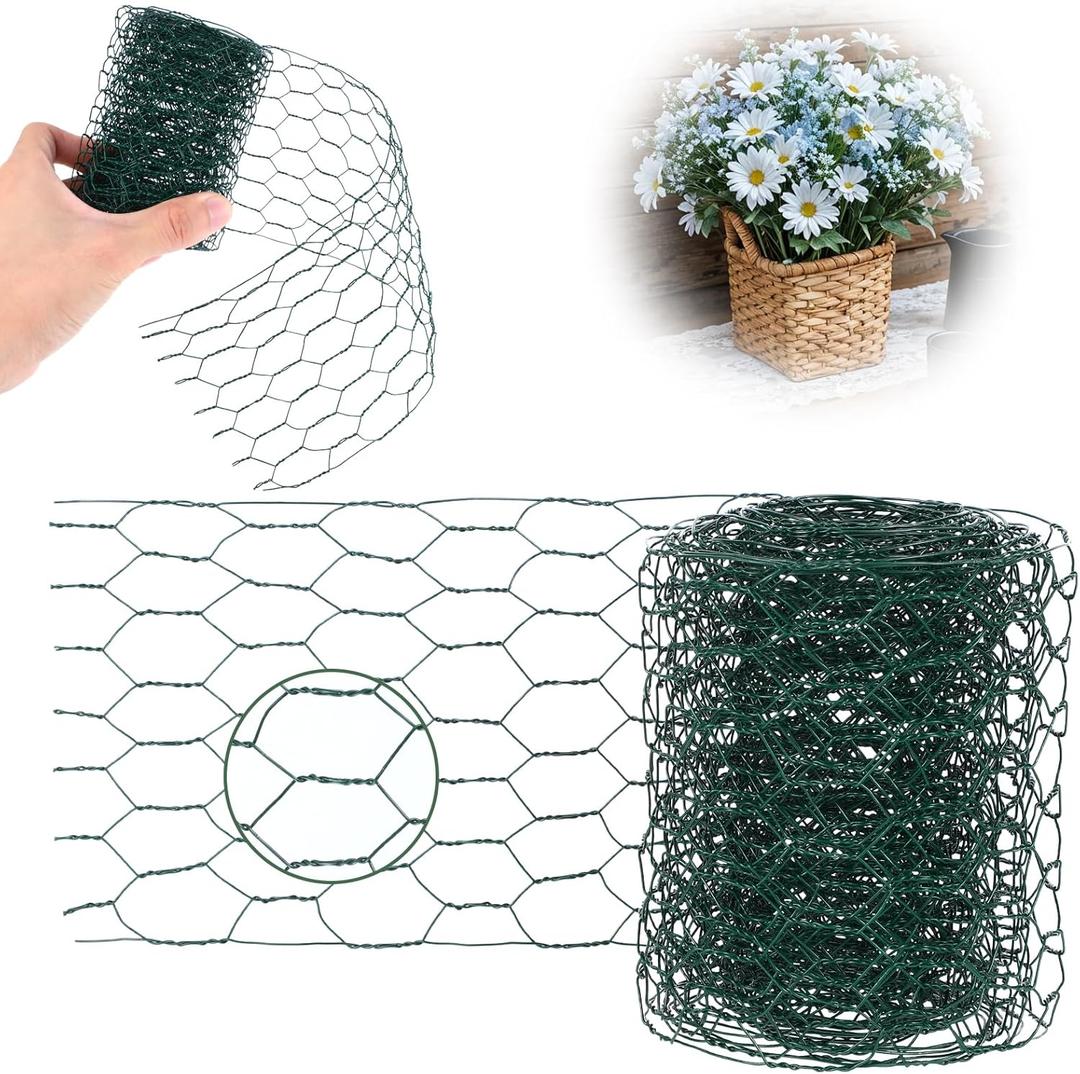 Chicken Wire for Floral Arrangements 3.94 x 118 Inch Green Mesh Hexagonal Iron Wires for Crafts Galvanized Poultry Garden Fencing DIY Decoration