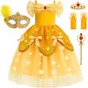 Light Up Princess Dress for Girls Yellow Princess Lighted Dress Up for Halloween Carnival Cosplay Birthday Party (4T-4/110, Yellow(with Accessories))