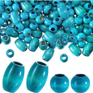 WILLBOND 130 Pieces Macrame Wooden Beads 10mm Hole Loose Beads with Hole for Macrame Making Kits Supplies Jewelry Bracelet Making Hair DIY Craft Handmade Decor(Peacock Blue, Classic)