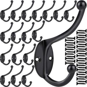 ZEYU 20Pcs Wall Hooks, Coat Hooks Hardware Heavy Duty Hooks for Hanging Coats Double No Rust Black Hook Wall Mounted with Screws for Key, Towel, Bags, Cup, Hat