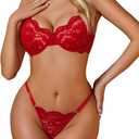 Avidlove Women Bra and Panty Sets with Underwire Floral Lace Lingerie Set (Medium, 1wine Red)