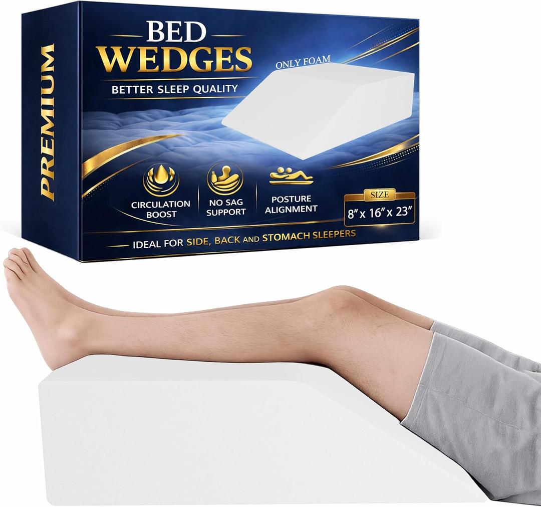 Greaton, Leg Wedge Elevation Pillow for Blood Circulation | Relieved & Recovers Foot and Ankle Injuries | Pillows for Swelling | Multi-Purpose | 8x16x23, White