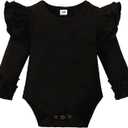 Baby Girl Solid Color Romper Infant Ruffle Sleeve Bodysuit One Piece Outfit Toddler Jumpsuit clothes (Black), 6-9 Months
