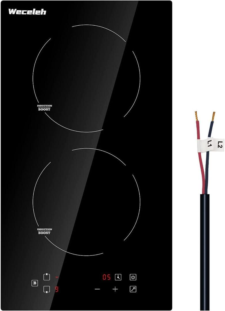 12 Inch Induction Cooktop 2 Burners Built-in Electric Stove top Boost Electric Hob Cooktop with 9 Power Levels, Child Safety Lock,Timer, 220-240V