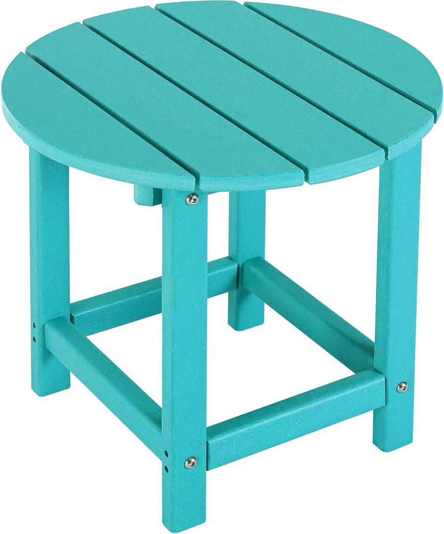 LZRS Round Adirondack Patio Side Table End Table, Outdoor Side Tables for Patio, Backyard,Pool, Indoor Companion, Easy Maintenance & Weather Resistant(Turquoise)