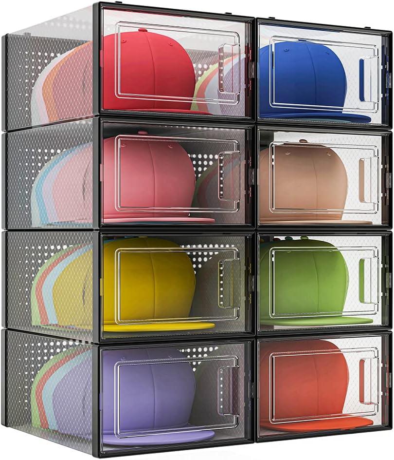 Hat Organizer for Baseball Caps, Hat Storage Box Showcase, Baseball Caps Collection Display Boxes Stackable, Dust-proof for Closet Cap Holder(Pack of 8)