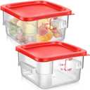 Suclain 2 Pcs Square Food Storage Container Polycarbonate Clear Food Container with Lid Commercial Rice Storage with Graduations for Commercial Kitchen(2 Qt,Red)