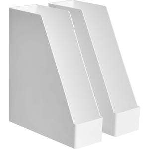 Amazon Basics Rectangular Plastic Desk Organizer, Magazine Rack, White, Pack Of 2 