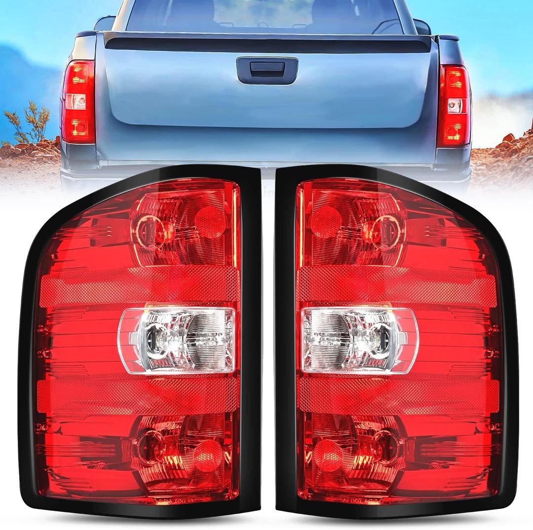 Nilight Taillight Assembly Compatible with 2007 2008 2009 2010 2011 2012 2013 2013 2014 Chevy Silverado 1500 2500HD 3500HD 2007-2013 GMC Sierra Rear Lamp Tail Light w/Bulbs and Harness Pair
