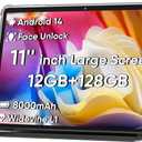 2026 Android 16 Tablet 11inch, Face Unlock, 18W Fast Charging, 32GB+128GB+1TB Expand, Octa-core CPU, 8000mAh Large Battery, WiFi6, Touchscreen Display, Widevine L1 Tableta, Black