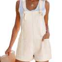 Aoudery Women's Summer Casual Sleeveless Rompers Loose Spaghetti Strap Cotton Shorts Overalls Jumpsuit with Pockets - Beige L (Beige, L)