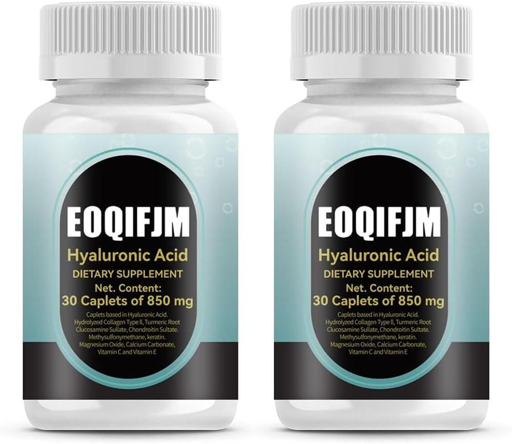 New Hyaluronic-Acid-Vegan, Non-GMO for Skin Hydration and Joint Care 30Caplets 850 mg-2PC