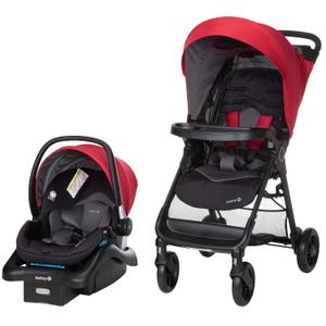 Safety 1st Smooth Ride Travel System Stroller and OnBoard FLX Infant Car Seat, Newborn to Toddler Baby Combo, Easy-Install, Large Canopy, Ample Storage, Foldable, Rear-Facing 4-30 lbs, Black Cherry, Manufacture Date: 11/14/2025