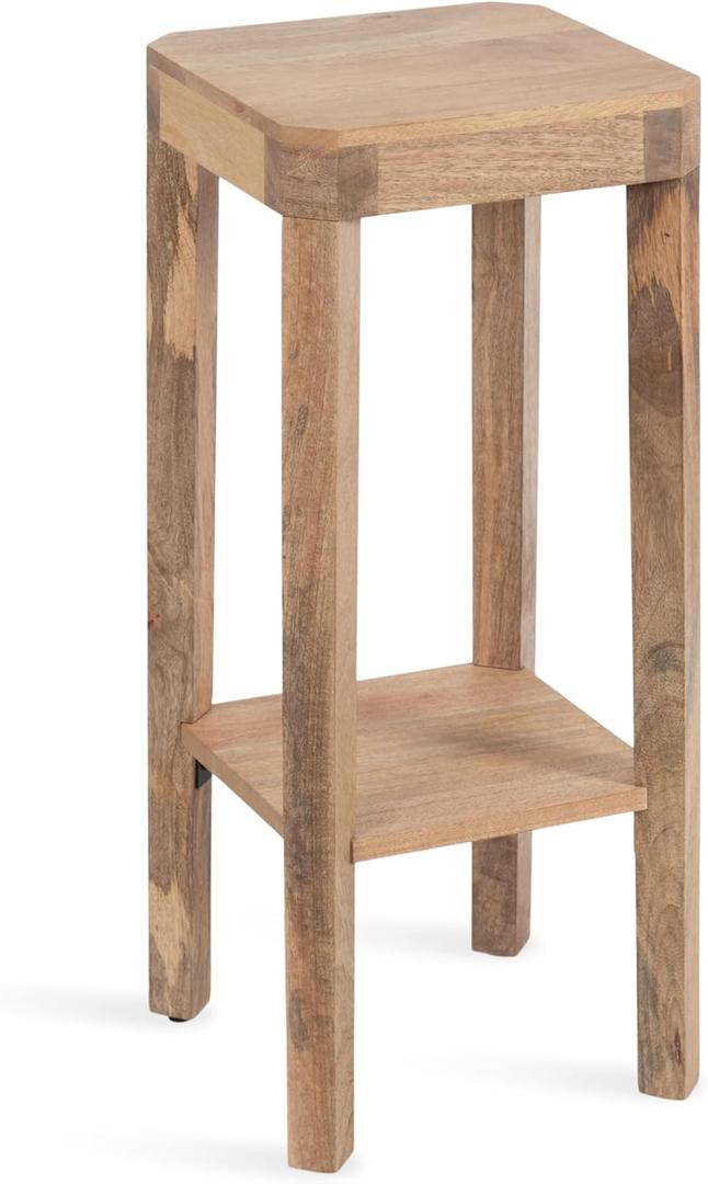 Kate and Laurel Talcott Modern Square Wood Drink Table; 12 x 12 x 28; Natural Wood; Transitional Decorative Two-Tier Pedestal Table for Use as Plant Stand Indoors or Living Room Accent Table