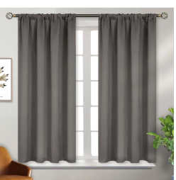 Short Blackout Curtains 45 Inches Length for Bedroom - Rod Pocket Thermal Insulated Room Darkening Window Curtain for Kitchen Cafe, 42 x 45 Inch, 2 Panels, Grey