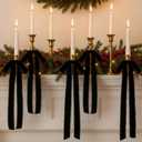 12 Pcs Velvet Christmas Bows Candle Holder Decoration Large Raw Edge Pre-Tied Bow 7.1"x15.7" Vintage Fringe Ribbon Handmade Bow for Christmas Tree Candlestick Rustic Gift Wrapping(Black)