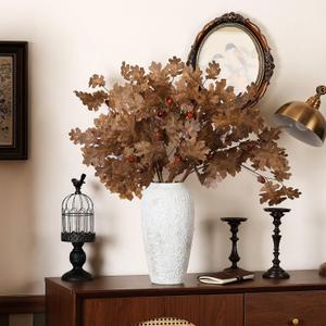 6 Pcs 32in Artificial Fall Faux Oak Branch Fake Oak Faux Fall Leaves Table Centerpieces Artificial Long Stem Greenery Foliage Farmhouse Home Decor for Autumn Thanksgiving (Brown)
