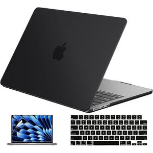 EooCoo Case Compatible with MacBook Air 15 inch M5 2026 2025-2023 Release M4 M3 M2 Model A3448 A3241 A3114 A2941, Plastic Hard Shell Case & Keyboard Cover & Screen Protector, Matte Black
