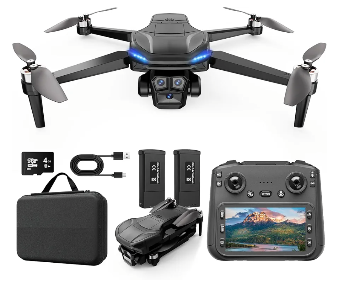 ScharkSpark 4K GPS Drone with Camera for Adults with 4.5” HD Screen Controller, Brushless Motor, Includes SD Card, 60-Min Flight Time, Auto Return, Follow Me, Under 249g, Great Gift for Beginner