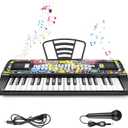 Kids Keyboard Piano, 37 Keys Keyboard Electric Digital Piano, Early Learning Educational Musical Toys Piano for Kids Toddlers Beginners with Music Stand, Microphone - Christmas Birthday Gifts, Black