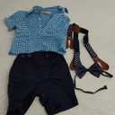 2 Pcs Baby Boys Gentleman Outfits Bow Tie Long Sleeve Plaid Shirt+Suspenders Pants Casual Suit, 9-12M