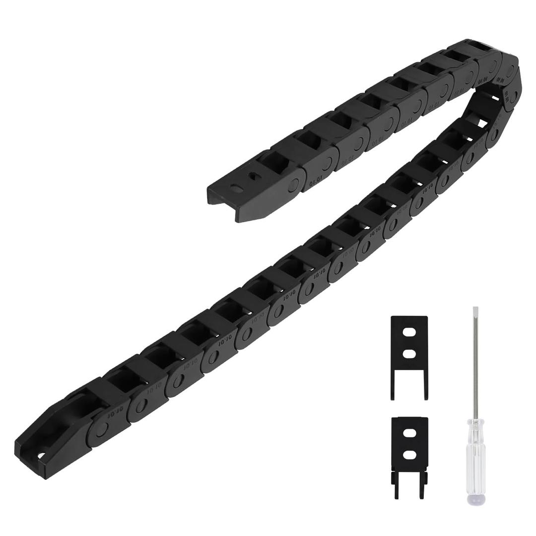 R18 10mm x 10mm(Inner H x Inner W) Black Plastic Cable Wire Carrier Drag Chain 1M Length for CNC, with End Connectors - Bridge Type (Non-openable) (10*10N(1pc))