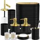 Bathroom Set, 10PC Bathroom Accessory Set, Black Bathroom Accessories, Black and Gold Bathroom Set with Trash Can, Soap Dispensers