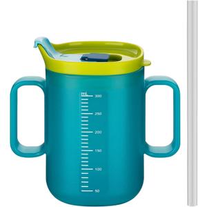 VOPHIA Senior Water Cup Sippy Cups for Elderly, Safe Silicone Spill Proof Cups with 2 Handles Straw and Lid for Adults for Hospital Patients, Elderly, Pregnant, and Disabled (Blue-1 Pack)