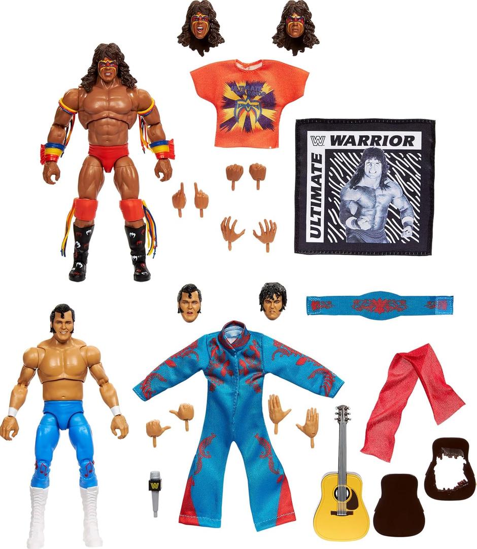Mattel WWE Coliseum Collection Action Figure 2-Pack, Set with Ultimate Warrior & Honky Tonk Man 6-inch Collectibles & Accessories Including Swappable Parts