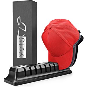 Hat organizer for baseball caps - hat holder for 10 baseball caps - No install required cap rack closet organizer system hat racks for baseball caps (Black)