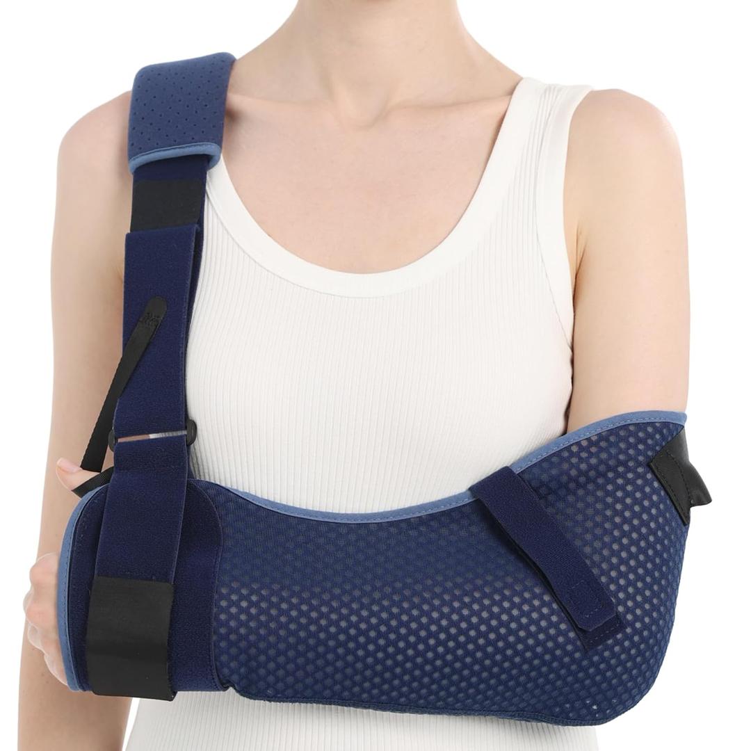 Velpeau Arm Sling Shoulder Immobilizer with Waist Strap, Ventilated & Breathable Design, Arm Support Brace for Shoulder, Rotator Cuff, Elbow, Hand injury (Mesh Version, Blue, Left, L: Bust 40-51)