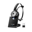 TECKNET Bluetooth 5.0 Headset with Microphone for PC, USB Wireless Headset with Mic for Work, 40Hrs Worktime AI Noise Cancelling On Ear Bluetooth Headphones with Charging Base for Laptop/Call Center