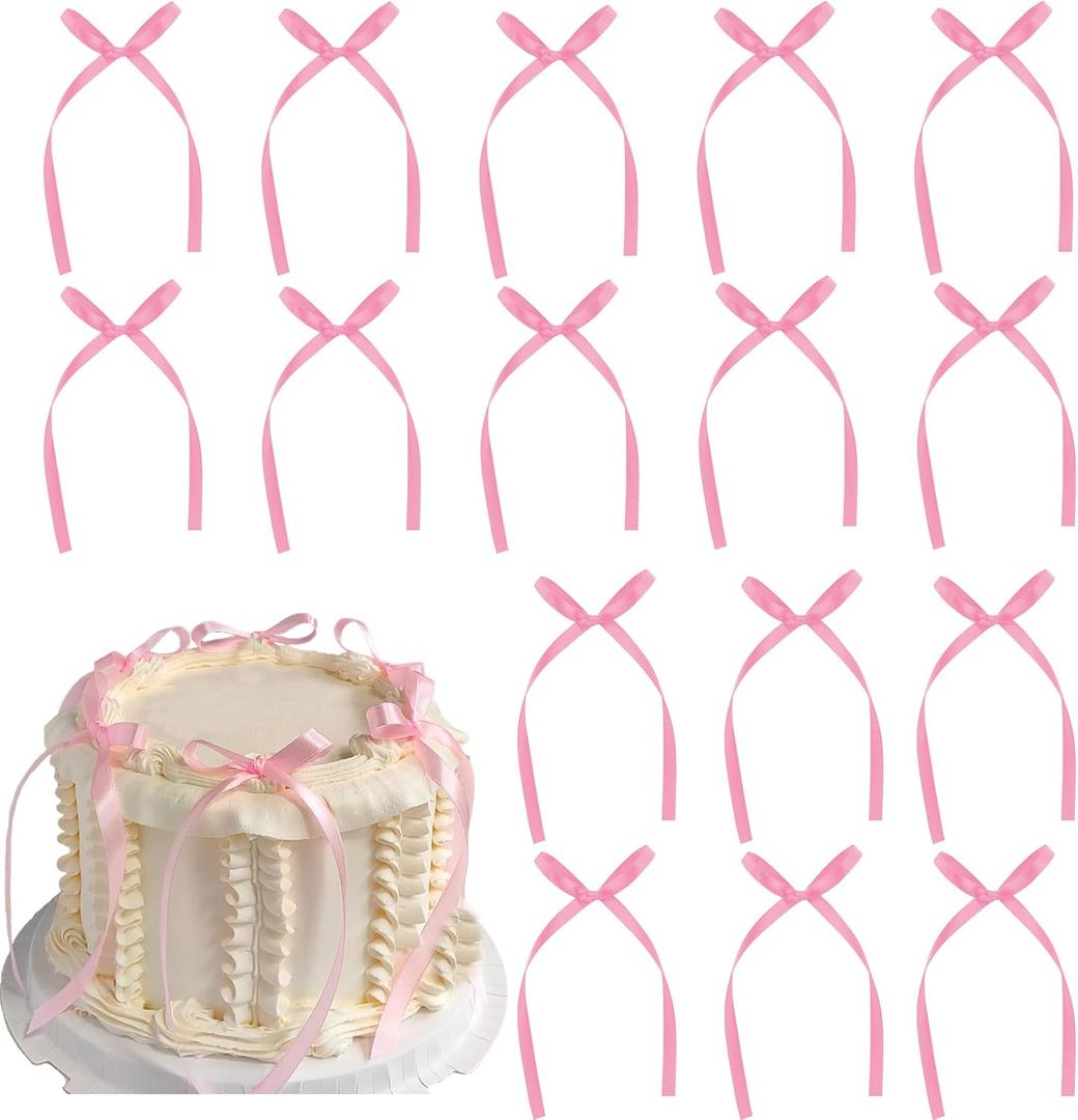 20 Pack Bow Cupcake Toppers Birthday Bowknot Ribbons Coquette Light Pink Bow High Footed Cup Balloon Wall Party Decorations Bridal Cake Dessert Picks Baby Girl Boy Wedding Party Supplies