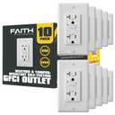 Faith [10-Pack] 20A Outdoor GFCI Outlets, ETL Listed, Weather and Tamper-Resistant GFI Duplex Receptacles, Self-Test WR TR Ground Fault Circuit Interrupter with Wall Plate, White