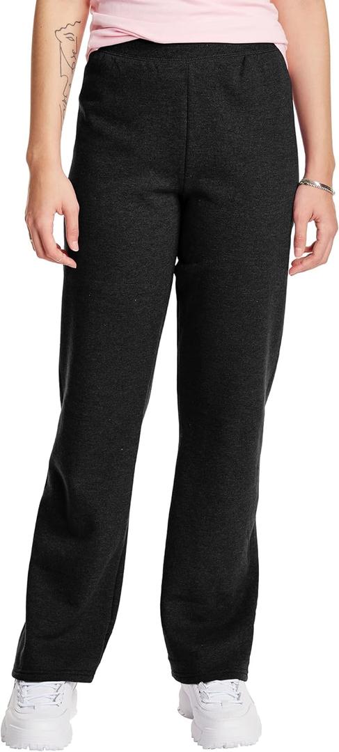 Hanes Womens Sweatpants, EcoSmart Fleece Pants, Pocketless Open-Bottom Sweatpant, Regular & Petite (Large, Ebony)