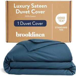 Brooklinen Luxury Sateen Duvet Cover - 100% Cotton, Full/Queen Size in Abyss Blue with Extra-Long Corner Ties and Button Closure - Best Full/Queen Duvet Covers
