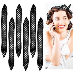 6 Pcs 17'' Soft Rollers for Long Hair Sleep, Large Heatless Curls Overnight, Soft Curler Sponge Roller to Sleep In, Flexible Heatless Curling Wand for Women Long Medium Hair Styling Tool(Black)
