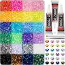 9000Pcs Rhinestones for Bedazzling, 5mm Bedazzler Kit with Flatback Rhinestones for Clothes Crafting Crafts Nails Clothing, Flat Back Resin Rainbow Colorful Colored Crystal with B 7000 Glue Clear (Large Pack + 3pcs Glue, 24 Mix Jelly AB colors | 5mm)