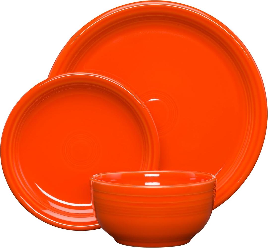 Fiesta Bistro Coupe Set of 3 Dinnerware Set Durable Ceramic, Lead-Free, Dishwasher/Microwave/Oven Safe Made in USA Dinnerware - Poppy