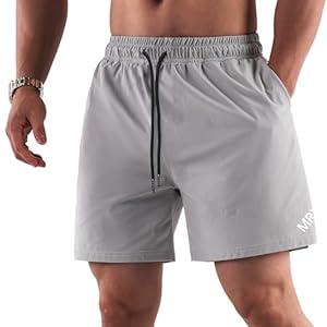 Mens Workout Shorts Lightweight Gym Shorts 7 Inch Quick Dry Athletic Running Shorts with Pockets (Black, Grey)