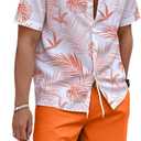 WDIRARA Men's Hawaiian Matching Set Summer Beach 2 Piece Outfits Tropical print Shirts and Shorts (XX-Large, Orange)