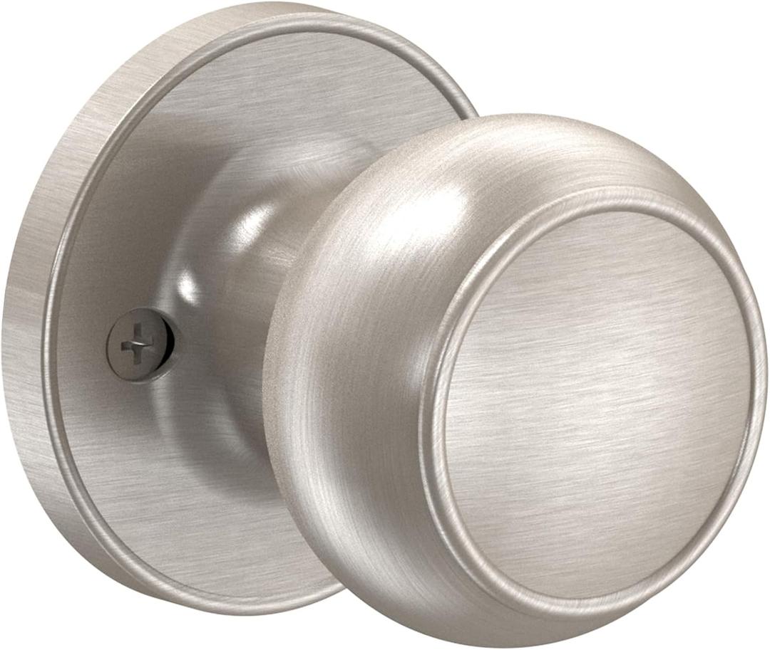 TICONN Round Door Knobs, Ball Door Knob with Dead Bolt, Door Handle Lock for Indoor Doors (1-Pack, Dummy - Front Mount, Satin Nickel)