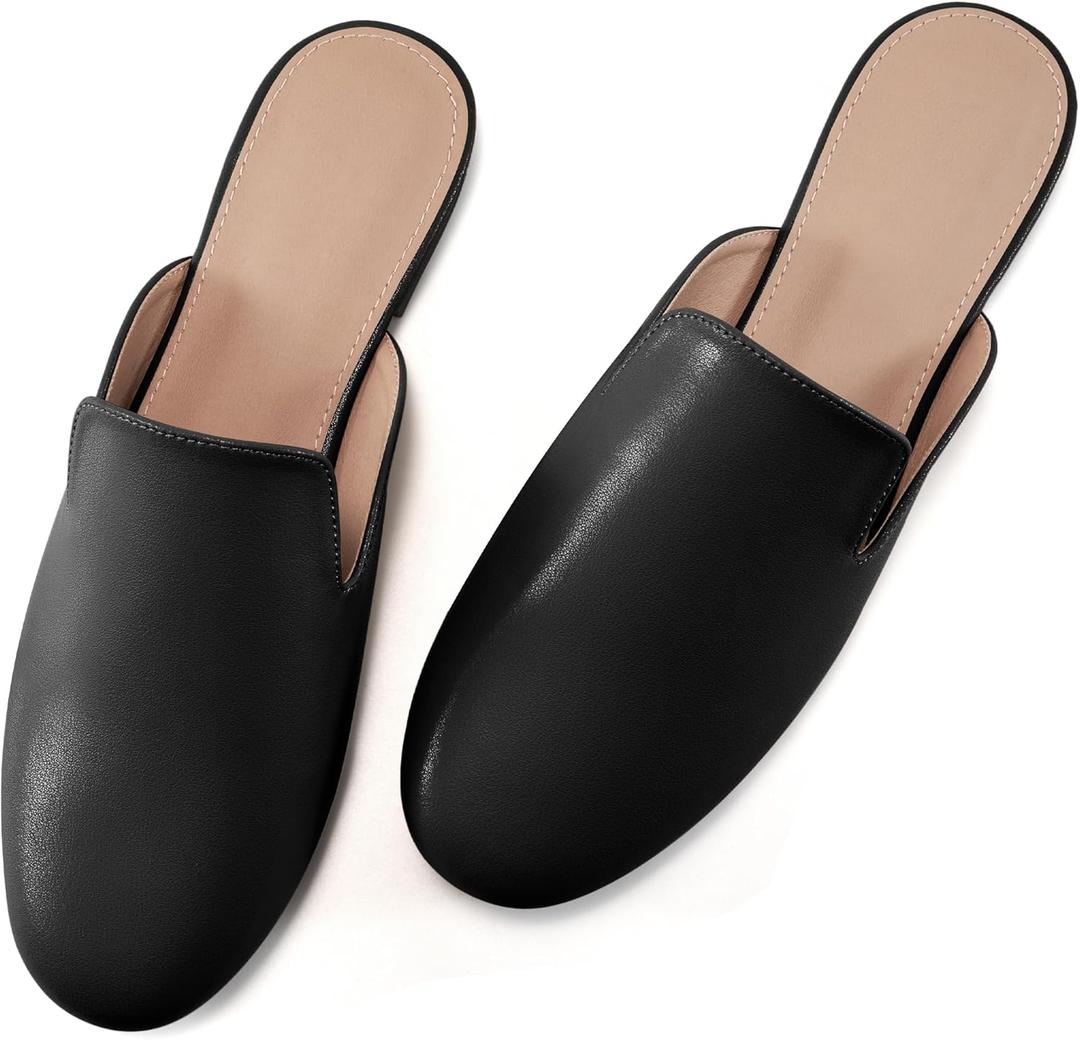 Women's Mules Work Shoes: Comfortable Dress Slip On 2025 Flats for Indoor Outdoor Walking (39.5, Black)