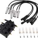 Ignition Coil Pack with Spark Plugs & Wires Set - Compatible with Chrysler Town & Country, Pacifica, Dodge Caravan, Grand Caravan, Jeep Wrangler, VW Routan 3.3L/3.8L V6 - Replaces UF305, 56032520AB