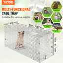 VEVOR Live Animal Cage Trap, 42" x 16" x 18" Humane Cat Trap Galvanized Iron, Folding Animal Trap Cage with Handle for Stray Dogs, Armadillos, Raccoons, Foxes