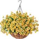 HyeFlora Artificial Fake Fall Hanging Mums Plants Flowers Basket for Outdoor, Autumn Faux Silk Yellow Daisy in Hang Planter Look Real UV Resistant for Porch Home Patio Balcony Yard Decor