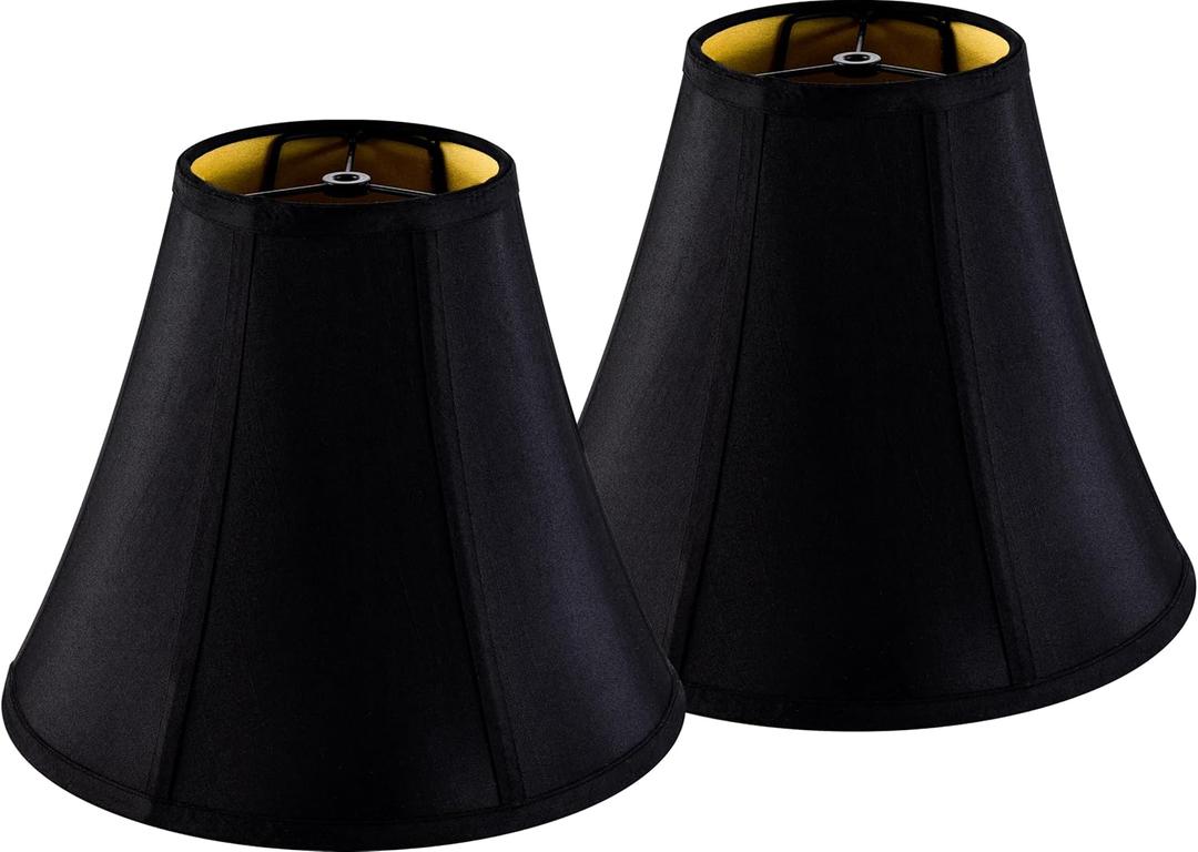 GO&SO Black Bell Lamp Shades Set of 2 Medium Lamp Shade 6" Top x 13" Bottom x 10.6" High(Spider) Traditional Lamp Shade for Table Lamp & Floor Lamp - Side Ribbing Hand Crafted Lampshade Replacement